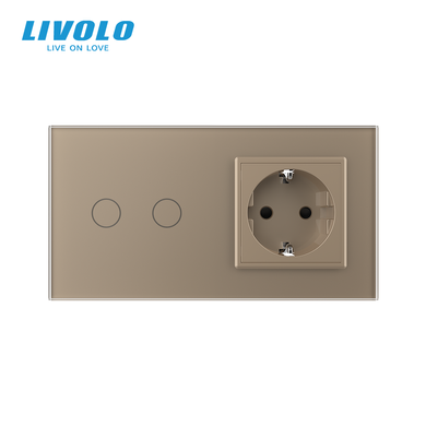 Smart EC touch switch 2 gang 1 socket Livolo