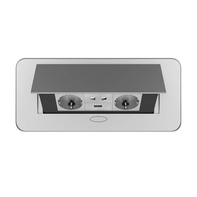 Double desktop socket with USB-A & multi-function power socket 2 in 1 silver Livolo
