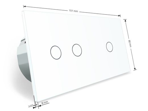 Сенсорный радиоуправляемый выключатель 3 сенсора (1-2) белый стекло Livolo (VL-C701R/C702R-11)