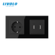 LIVOLO grounded power socket with 2 USB-A charging, 16 A, with glass frame