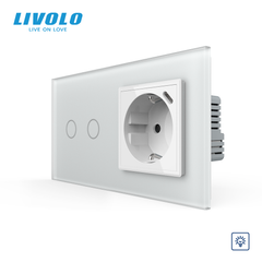 LIVOLO sensor dimmer for 2 sensors with socket and USB Type-C 18W, frosted white, socket 16A 230V with grounding