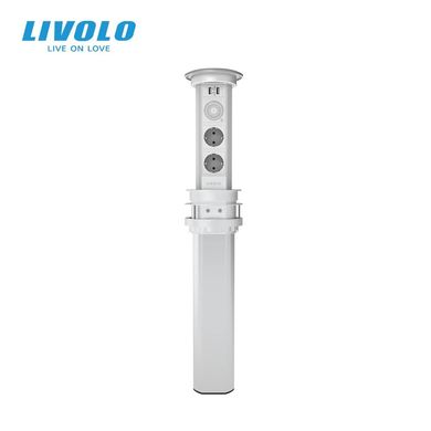 Розумна висувна підйомна прихована подвійна розетка з бездротовою зарядкою з USB та Bluetooth колонкою Livolo (VL-SHS007)