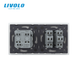 Non-latching double switch with socket, cover IP44 LIVOLO white frosted glass, with grounding, protective curtains
