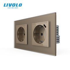 Подвійна розетка LIVOLO із заземленням та USB-C 18 Вт, 16 А, зі скляною рамкою