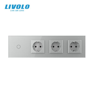 Touch light switch LIVOLO, 1 gang + 3 sockets, 16 A, earthed