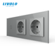 Smart touch-sensitive through/3 way switch with 2 sockets LIVOLO gray glass