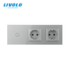 Smart touch-sensitive through/3 way switch with 2 sockets LIVOLO gray glass