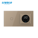 Programmable thermostat for underfloor heating + LIVOLO walk-through touch dimmer, gold, glass frame