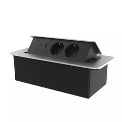 Розетка мебельная двойная с USB-A и USB-С Livolo черный в сером (VL-SHS013-FCTC-FCUA.UCBP-S)
