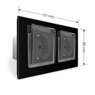 LIVOLO double grounded power socket with IP44 covers, 16 A, safety shutters, with glass frame