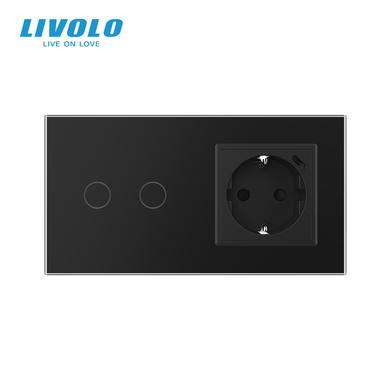 LIVOLO 2-sensor dimmer with socket and USB Type-C 18W, frosted black, socket 16A 230V with grounding