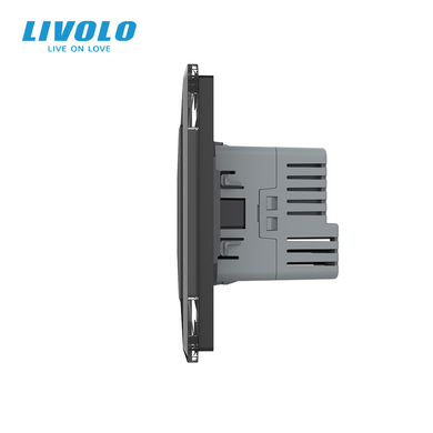 Умный сенсорный проходной/перекрёстный выключатель LIVOLO EC, 4 сенсора (2-2) + розетка с USB-C 18 Вт, 16 А, с заземлением