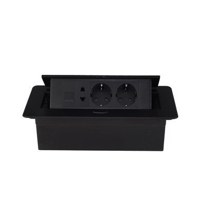 LIVOLO built-in desktop socket block, earthed mains sockets, Internet RJ-45, universal 2-in-1 socket, black, aluminium, 265 &times; 118 &times; 70 mm, smooth opening
