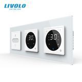 Подвійний розумний терморегулятор + сенсорний димер LIVOLO, білий скляний, 16A 230V