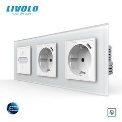 Умный сенсорный диммер LIVOLO EC, 1 сенсор + 2 розетки с 2 USB-C по 18 Вт, 16 А, с заземлением