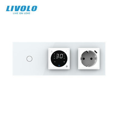 Розумний терморегулятор програмований + прохідний вимикач + USB Type-C 18Вт LIVOLO, білий скляний