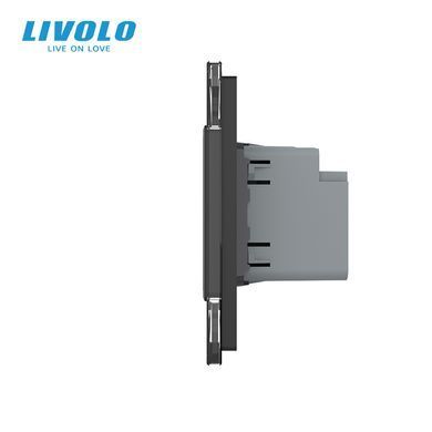 Розетка LIVOLO із заземленням та USB-A + USB-C 36 Вт, 16 А, зі скляною рамкою