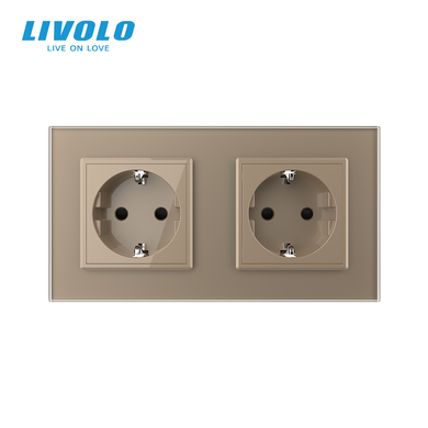 Двойная розетка LIVOLO с заземлением, 16 А, защитные шторки, со стеклянной рамкой