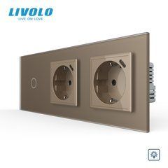 Touch dimmer LIVOLO, 1 gang + 2 sockets with 2 USB-C ports, 18 W each, 16 A, earthed