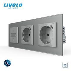 Умный сенсорный диммер LIVOLO EC, 1 сенсор + 2 розетки с 2 USB-C по 18 Вт, 16 А, с заземлением