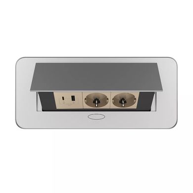 Розетка меблева подвійна з USB-A та USB-С сірий Livolo