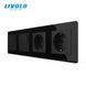 Two-gang switch (1-1) with double socket LIVOLO black 2.5D glass