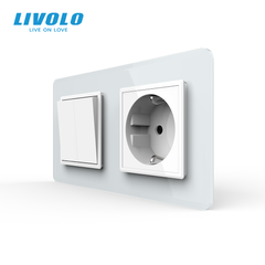 Двухклавишный выключатель с розеткой Livolo