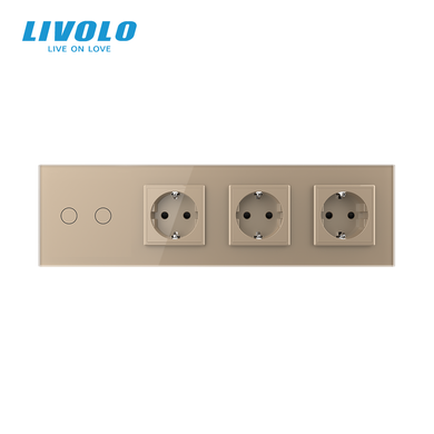 Touch light switch LIVOLO, 2 gangs + 3 sockets, 16 A, earthed