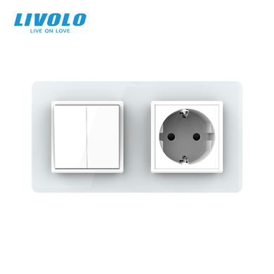 Двухклавишный выключатель с розеткой Livolo