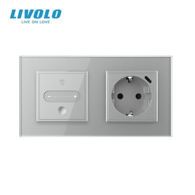 Smart two-way touch dimmer LIVOLO EC, 1 gang + socket with USB-C 18 W, 16 A, earthed