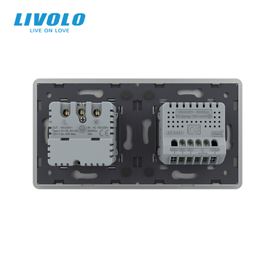 Touch light switch LIVOLO, 2 gangs + socket with USB-C 18 W, 16 A, earthed