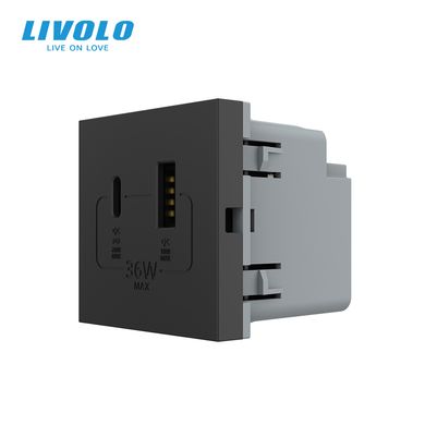 Механізм розетка USB-A та USB-C 36W Livolo