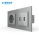 LIVOLO Socket with Grounding and Dual USB Ports, Gray, Wall-mounted Designer, Glass Frame