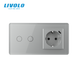 Touch light switch LIVOLO, 2 gangs + socket with USB-C 18 W, 16 A, earthed