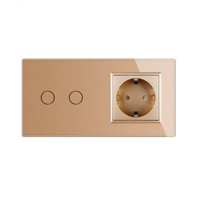 Розумний сенсорний вимикач LIVOLO ZigBee, 2 сенсори + розетка, 16 А, із заземленням, золотий, глянцеве скло