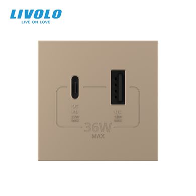 Механизм розетка USB-A и USB-C 36W Livolo