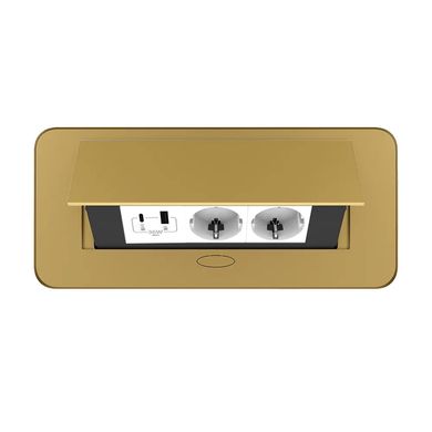 Розетка меблева подвійна з USB-A та USB-С золота Livolo