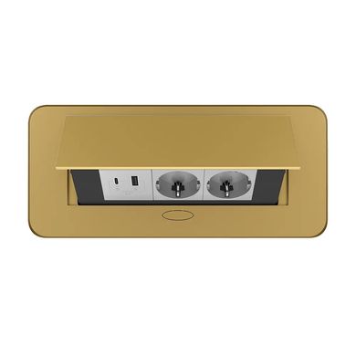 Мебельная розетка с плавным открытием, USB, Type-C Power Delivery 36W Livolo черная в золотом