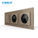 LIVOLO touch thermostat for underfloor heating with 3 way switch, gold, glass, glass frame