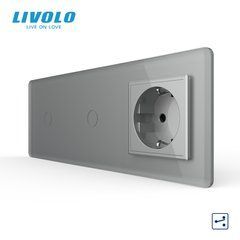 Сенсорний прохідний/перехресний вимикач 2 сенсора 1 розетка Livolo