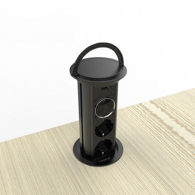 Висувна розетка на дві розетки, USB, Bluetooth колонка Livolo cірий