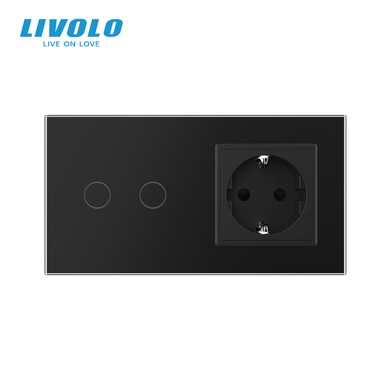 Smart EC touch switch 2 gang 1 socket Livolo