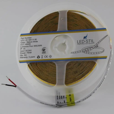 Светодиодная лента LED-STIL 4000K 7 Вт/м COB 320 диодов IP33 24 Вольта 650 Lm нейтральный свет, узкая