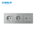 LIVOLO Socket with USB 18W, RJ-45 Internet and TV Output, Grounded, Safety Shutters, Gray, Glass Frame, 250V 16A