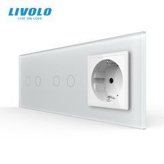 Сенсорный выключатель LIVOLO, 4 сенсора (2-2) + розетка, 16 А, с заземлением
