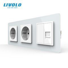 Розетка трехместная комбинированная Силовая Интернет Livolo