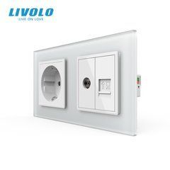 Розетка двомісна комбінована Силова Інтернет ТБ Livolo