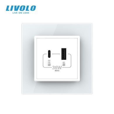 USB-A and USB-C Power Delivery 36W socket Livolo