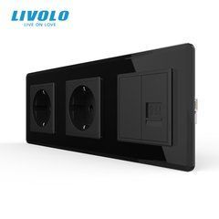 Розетка трехместная комбинированная Силовая Интернет Livolo