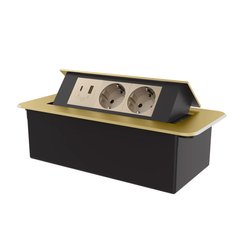 Розетка мебельная двойная с USB-A и USB-C золотая Livolo
